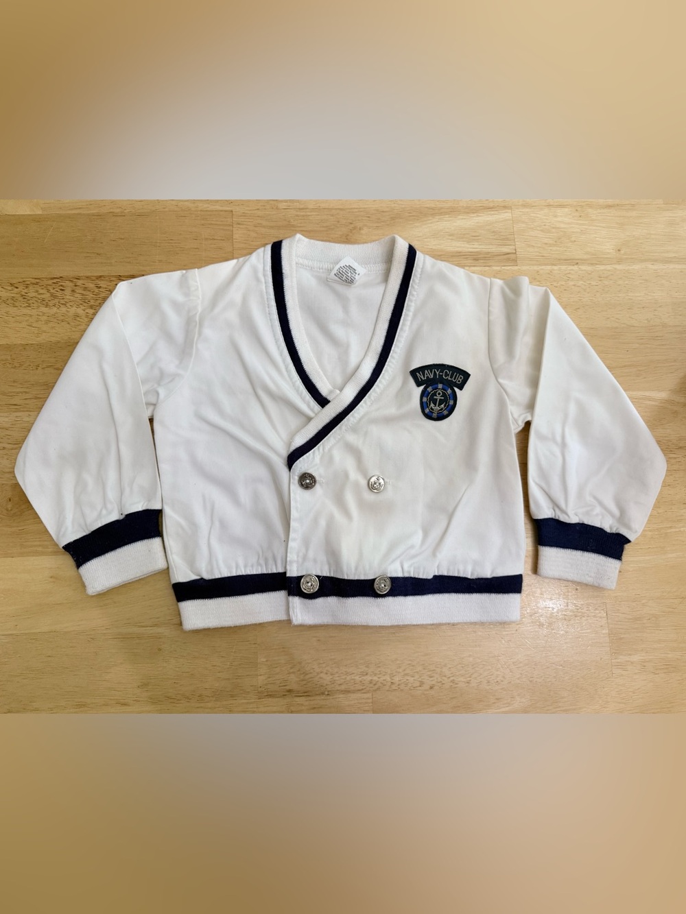 Vintage Nautical Navy Club Jacket Anchor Buttons Blue White Sea Sailor Toddler 4
